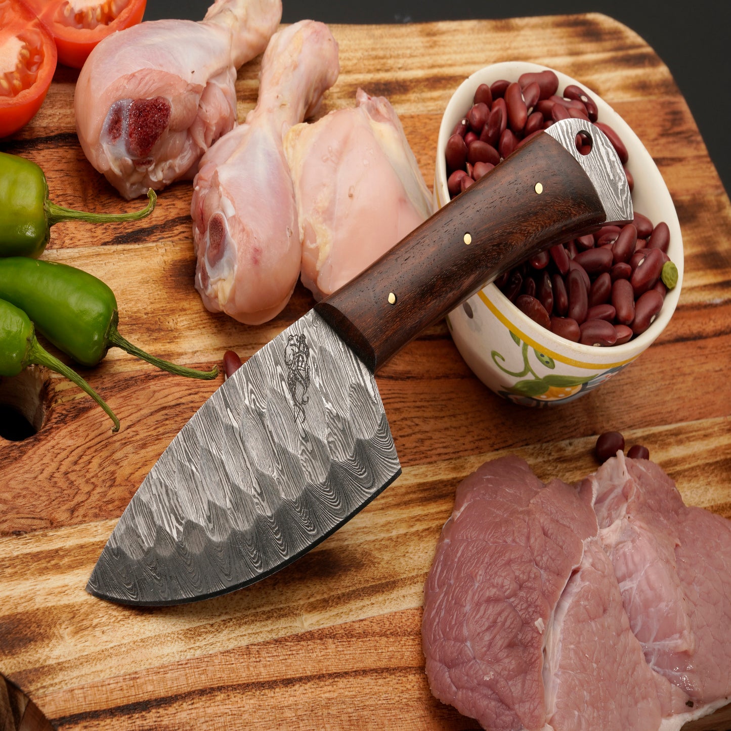 The Gringo 3 Piece Damascus Chef Knife Set & Leather Roll